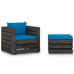 2 Pcs conj. lounge jardim + almofadões madeira impreg. cinzento