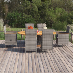 7 Pcs conjunto de jantar para jardim vime PE cinzento