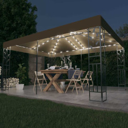 Gazebo com toldo duplo e luzes LED 3x4m cinza-acastanhado