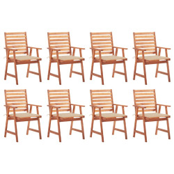 Cadeiras de jantar p/ jardim 8 pcs c/ almofadões acácia maciça