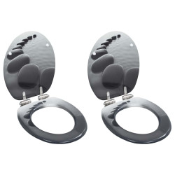 Assentos sanita 2 pcs c/ tampas fecho suave MDF design pedras
