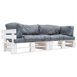 Sofás de paletes p/ jardim 2 pcs almofadões cinzentos pinho