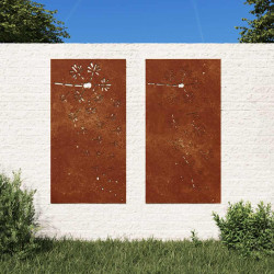 Decorações p/ muro de jardim 2 pcs aço corten design flores