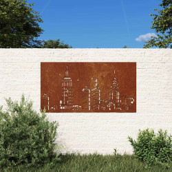 Decoração p/muro jardim 105x55cm aço corten design arranha-céus