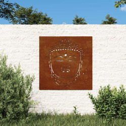 Decoração p/ muro jardim 55x55cm aço corten design cabeça buda