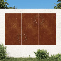 Decoração p/ muro de jardim 3pcs 105x55cm aço corten design sol