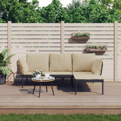 3 Pcs conjunto lounge de jardim c/ almofadões beges vime PE