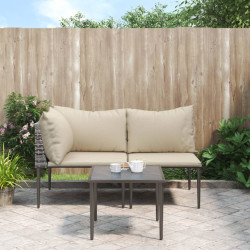 3 Pcs conjunto lounge de jardim c/ almofadões vime PE cinzento