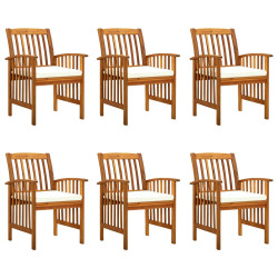 Cadeiras de jantar p/ jardim 6 pcs c/ almofadões acácia maciça