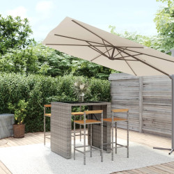 5 Pcs conjunto de bar p/ jardim vime PE/acácia maciça cinzento