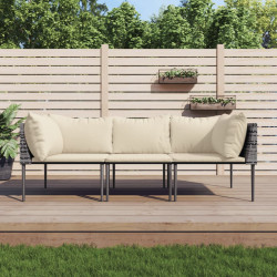 3 Pcs conjunto lounge de jardim c/ almofadões vime PE cinzento