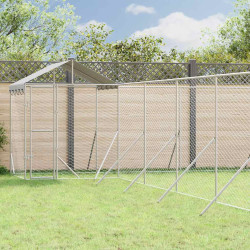 Canil de exterior com teto 12x12x2,5 m aço galvanizado prateado