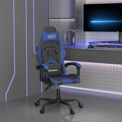 Cadeira gaming giratória couro artificial preto e azul
