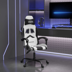Cadeira gaming giratória couro artificial branco e preto