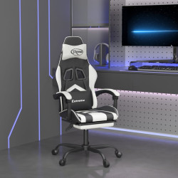 Cadeira gaming giratória c/ apoio pés couro artif. preto/branco