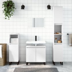 3 Pcs conjunto móveis casa de banho madeira processada branco
