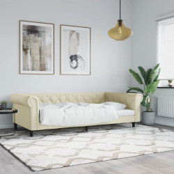 Sofá-cama 100x200 cm couro artificial cor creme