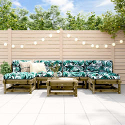 7 Pcs conjunto lounge de jardim madeira de pinho impregnada