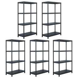 Estantes de arrumação 5 pcs preto 60x30x138 cm plástico