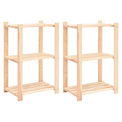2 Unidades arrumação 3 prateleiras 60x38x90cm pinho 150 kg
