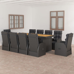 11 Pcs conjunto jantar exterior com almofadões vime PE preto