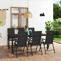 7 Pcs conjunto de jantar para jardim preto