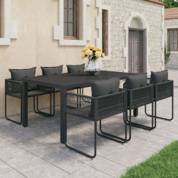 7 Pcs conjunto de jantar para jardim vime de PVC preto