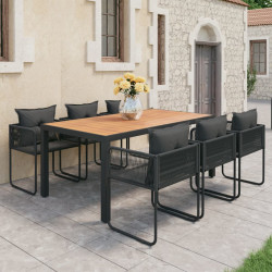 7 Pcs conjunto de jantar p/ jardim vime de PVC preto e castanho