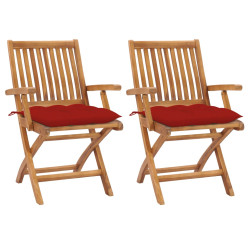 Cadeiras de jardim c/ almofadões vermelho 2 pcs teca maciça
