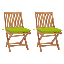 Cadeiras jardim c/ almofadões verde brilhante 2 pcs teca maciça