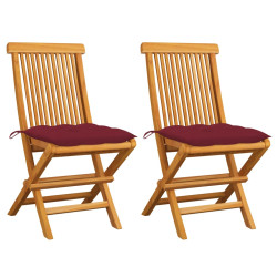 Cadeiras jardim c/ almofadões vermelho tinto 2 pcs teca maciça