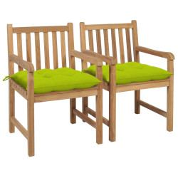 Cadeiras jardim c/ almofadões verde brilhante 2 pcs teca maciça