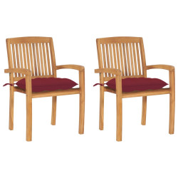 Cadeiras jardim c/ almofadões vermelho tinto 2 pcs teca maciça