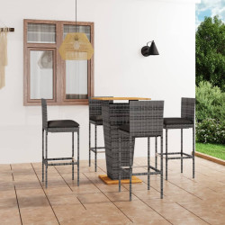 5 Pcs conjunto de bar p/ jardim c/ almofadões vime PE cinzento