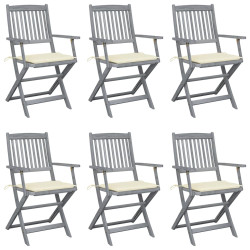 Cadeiras exterior dobráveis c/ almofadões 6 pcs acácia maciça