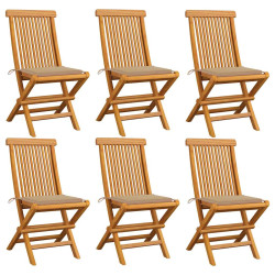 Cadeiras de jardim c/ almofadões beges 6 pcs teca maciça