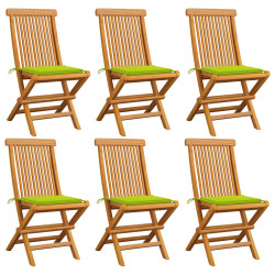 Cadeiras jardim c/ almofadões verde brilhante 6 pcs teca maciça