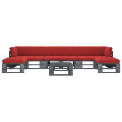 6 Pcs conj. lounge paletes c/ almofadões pinho impregnado cinza