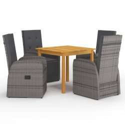 5 Pcs conjunto de jantar para jardim cinzento