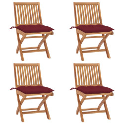 Cadeiras de jardim dobráveis c/ almofadões 4 pcs teca maciça
