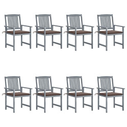 Cadeiras de jardim c/ almofadões 8 pcs acácia maciça cinzento