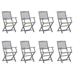 Cadeiras de exterior dobráveis 8pcs c/ almofadões acácia maciça