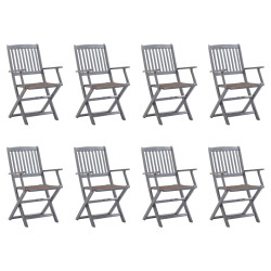 Cadeiras de exterior dobráveis 8pcs c/ almofadões acácia maciça