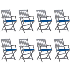Cadeiras de exterior dobráveis 8pcs c/ almofadões acácia maciça