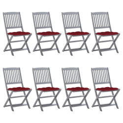 Cadeiras de exterior dobráveis 8pcs c/ almofadões acácia maciça