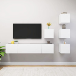 6 Pcs conjunto de móveis de TV contraplacado branco