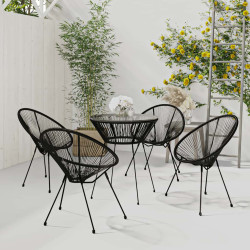 5 Pcs conjunto de jantar para jardim vime de PVC preto