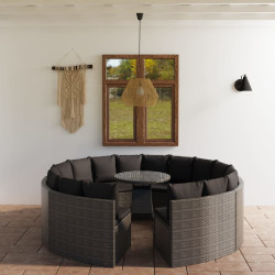 9 Pcs conjunto sofás de jardim c/ almofadões vime PE cinzento