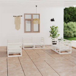 6 Pcs conjunto lounge de jardim pinho maciço branco