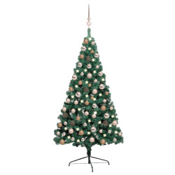 Meia árvore natal artificial pré-iluminada c/ bolas verde